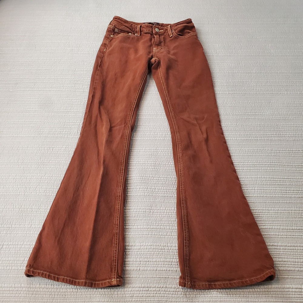 Aeropostale Low Rise Flare Jeans Womens 2R Brown Rust Stretch Denim